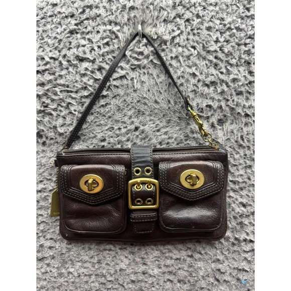 Vintage Coach Legacy Women's Double Turn Lock & Buckle Leather Wristlet Brown - Picture 1 of 15